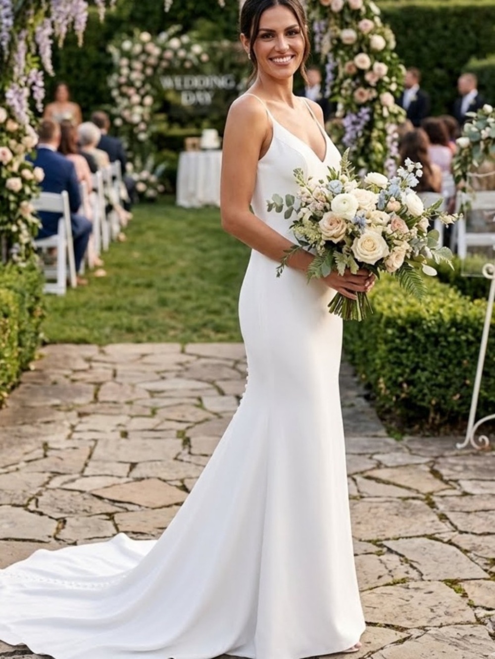 New Lulus Feeling of Forever White Spaghetti-Strap Bridal Gown Sz Medium
